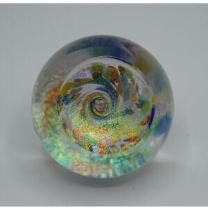 Glass Eye Studio Adventurine Fireball Marble Paperweight 2" 2009
